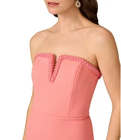 Aidan Mattox Stretch Crepe Strapless Beaded Trim Sheath Dress