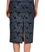 Aidan Mattox Stretch Jacquard Square Neck Pleated Sheath Midi Dress