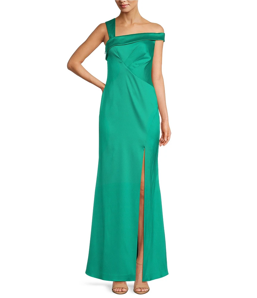 Aidan Mattox Stretch Mikado Asymmetrical Square Neckline Mermaid Gown