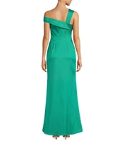 Aidan Mattox Stretch Mikado Asymmetrical Square Neckline Mermaid Gown