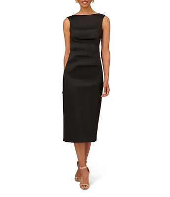 Aidan Mattox Stretch Mikado Boat Neck Sleeveless Sheath Gown