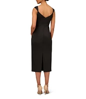 Aidan Mattox Stretch Mikado Boat Neck Sleeveless Sheath Gown