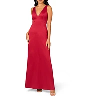 Aidan Mattox Stretch Mikado Plunging V-Neck Sleeveless Column Dress