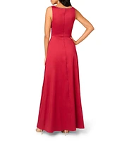 Aidan Mattox Stretch Mikado Plunging V-Neck Sleeveless Column Dress