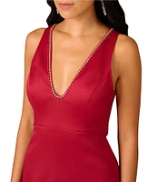 Aidan Mattox Stretch Mikado Plunging V-Neck Sleeveless Column Dress