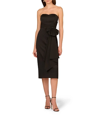 Aidan Mattox Stretch Mikado Strapless Sleeveless Taffeta Bow Drape Midi Sheath Dress