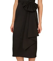 Aidan Mattox Stretch Mikado Strapless Sleeveless Taffeta Bow Drape Midi Sheath Dress