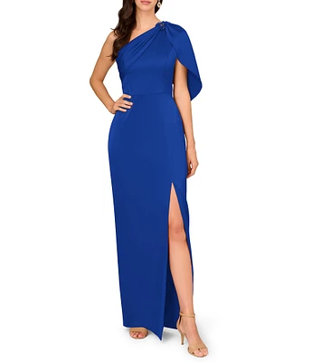 Aidan Mattox Stretch Satin One Shoulder Sheath Gown