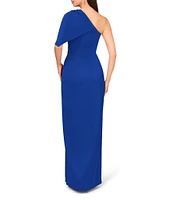 Aidan Mattox Stretch Satin One Shoulder Sheath Gown