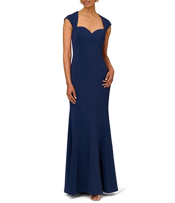 Aidan Mattox Stretch Sweetheart Neckline Cap Sleeve Contour Seams Gown