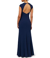 Aidan Mattox Stretch Sweetheart Neckline Cap Sleeve Contour Seams Gown