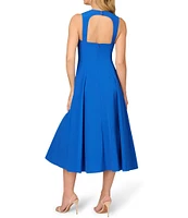 Aidan Mattox Taffeta Sweetheart Neck Twist Front Sleeveless Open Back Double Pleat Midi Dress