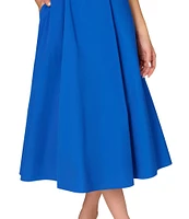 Aidan Mattox Taffeta Sweetheart Neck Twist Front Sleeveless Open Back Double Pleat Midi Dress