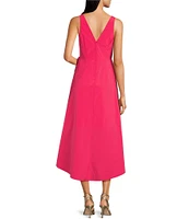 Aidan Mattox Taffeta V-Neck Sleeveless Rosette Front Ruffle High-Low A-Line Midi Dress