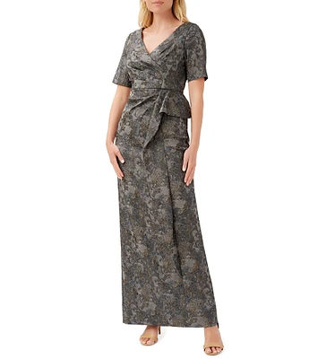 Aidan Mattox V-Neck Short Sleeve Side Pleated Dress