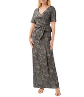 Aidan Mattox V-Neck Short Sleeve Side Pleated Dress