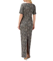 Aidan Mattox V-Neck Short Sleeve Side Pleated Dress