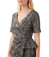 Aidan Mattox V-Neck Short Sleeve Side Pleated Dress