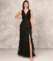 Aidan Mattox V-Neck Sleeveless Front Slit Gown