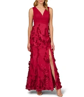 Aidan Mattox V-Neck Sleeveless Front Slit Gown