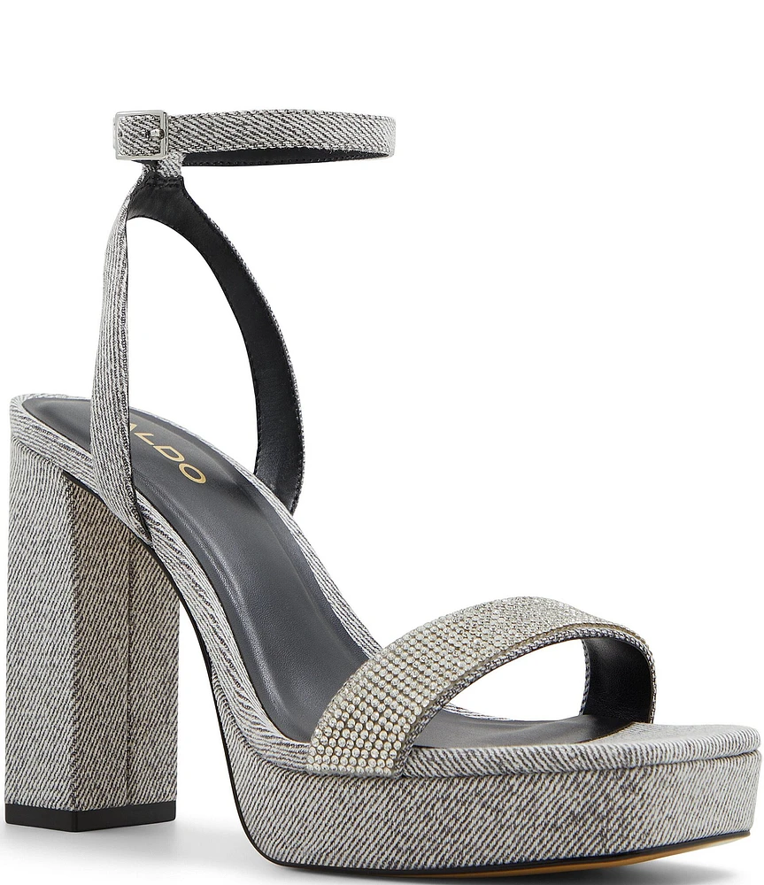 ALDO Diedra Rhinestone Band Ankle Strap Platform Block Heel Dress Sandals