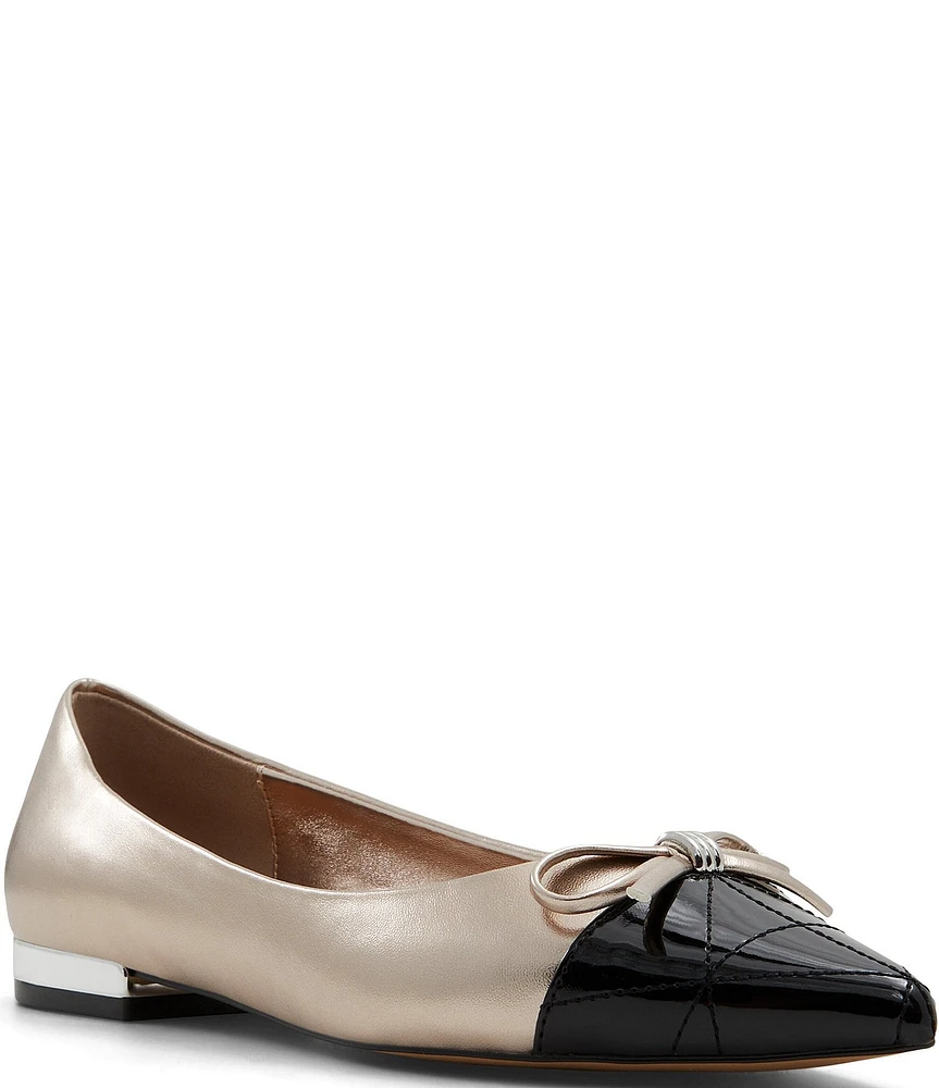 ALDO Maddelyn Metallic Pointed Patent Cap Toe Bow Dress Flats