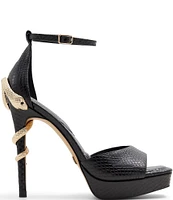 ALDO Medusa Snake Print Leather Ankle Strap Novelty Heel Dress Sandals