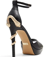 ALDO Medusa Snake Print Leather Ankle Strap Novelty Heel Dress Sandals