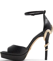 ALDO Medusa Snake Print Leather Ankle Strap Novelty Heel Dress Sandals