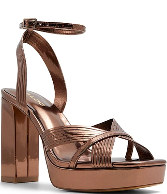 ALDO Nadie Mirror Metallic Ankle Strap Platform Dress Sandals