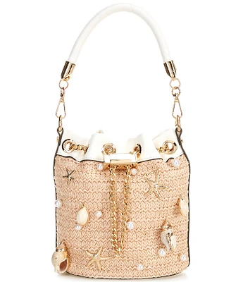 ALDO Sirenax Raffia Drawstring Shell Detail Bucket Bag