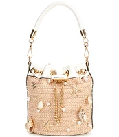 ALDO Sirenax Raffia Drawstring Shell Detail Bucket Bag