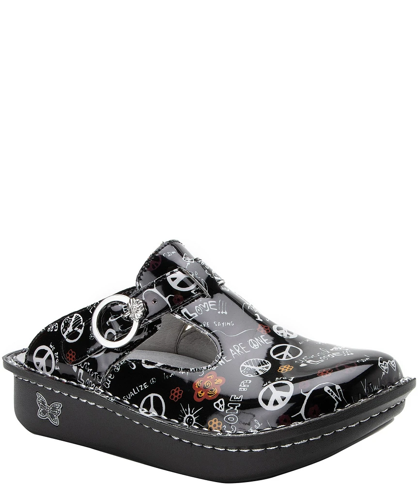 Alegria Classic Peace & Love Print Leather Clogs