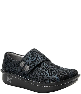 Alegria Deliah Navy Swish Print Leather Monk Strap Slip-Ons