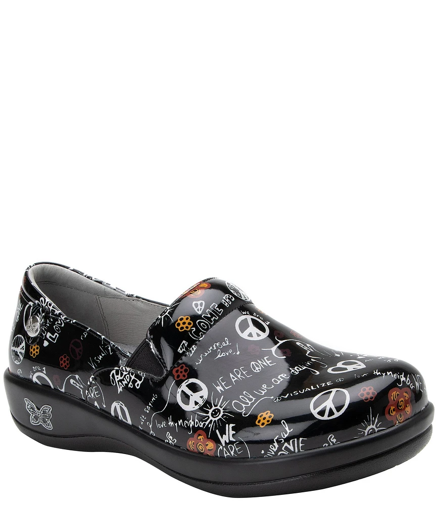 Alegria Keli Peace and Love Print Leather Clogs