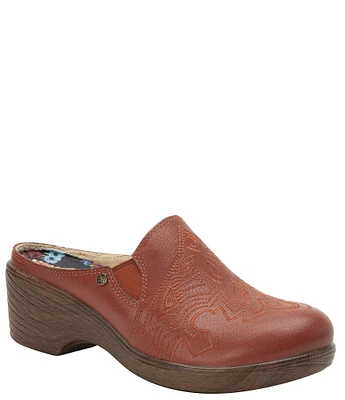 Alegria Serenti Western Stitched Leather Platform Clog Mules