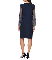 Alex Evenings 3/4 Beaded Sleeve Metallic Knit Jacket Dress