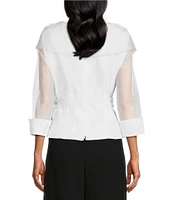 Alex Evenings 3/4 Illusion Sleeve Portrait Collar Tie Waist Organza Blouse