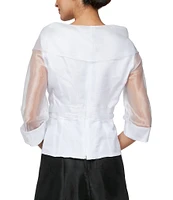 Alex Evenings 3/4 Illusion Sleeve Portrait Collar Tie Waist Organza Blouse