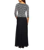 Alex Evenings 3/4 Illusion Sleeve Scoop Neck Lace Bodice Long Dress