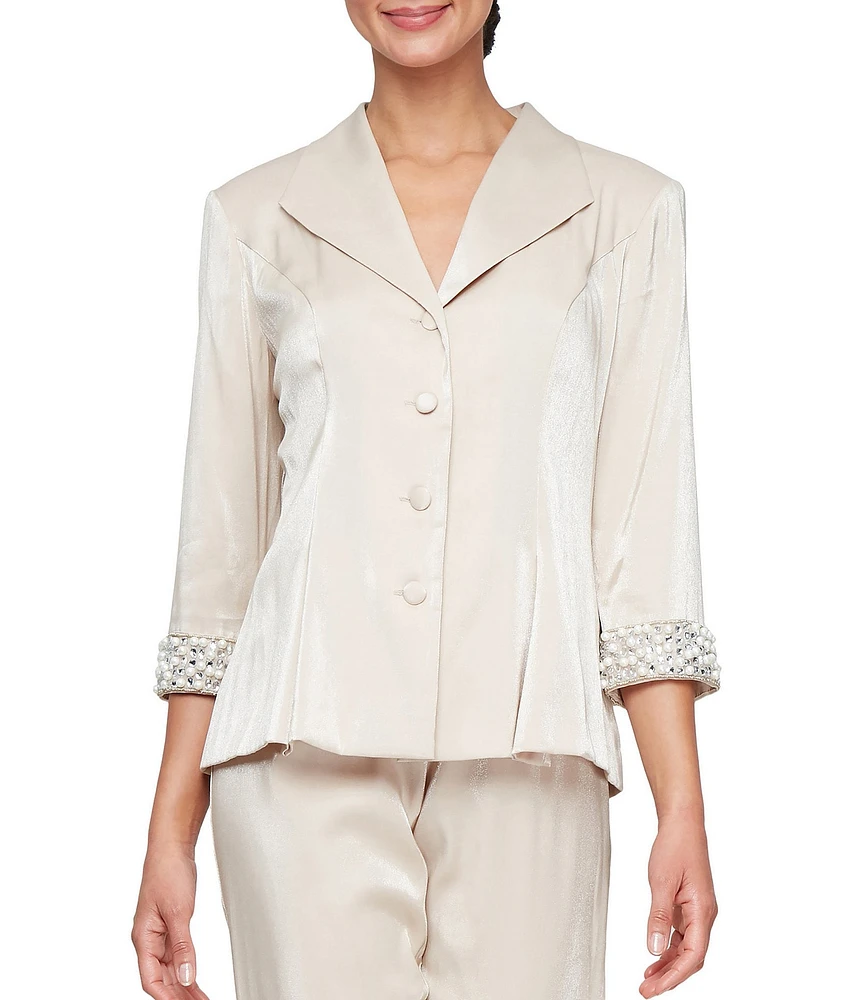 Alex Evenings 3/4 Sleeve Button Front Pearl Cuff Blouse