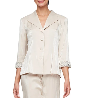 Alex Evenings 3/4 Sleeve Button Front Pearl Cuff Blouse