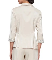 Alex Evenings 3/4 Sleeve Button Front Pearl Cuff Blouse
