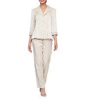 Alex Evenings 3/4 Sleeve Button Front Pearl Cuff Blouse