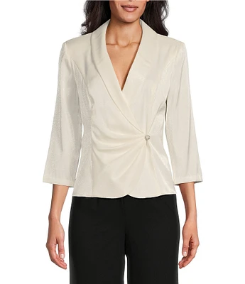 Alex Evenings 3/4 Sleeve Collar Neck Shimmer Satin Blouse