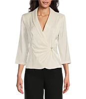 Alex Evenings 3/4 Sleeve Collar Neck Shimmer Satin Blouse