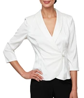 Alex Evenings 3/4 Sleeve Collar Neck Shimmer Satin Blouse