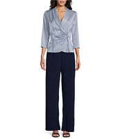 Alex Evenings 3/4 Sleeve Collar Neck Shimmer Satin Blouse