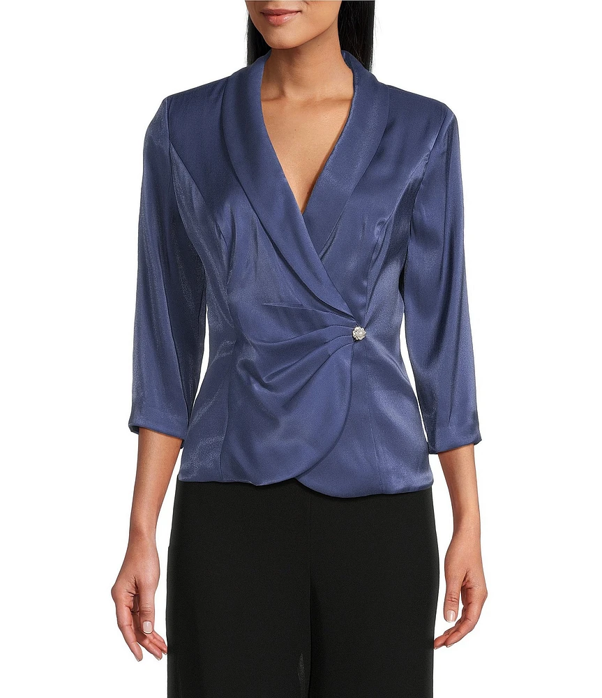 Alex Evenings 3/4 Sleeve Collar Neck Shimmer Satin Blouse