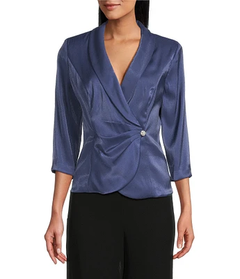 Alex Evenings 3/4 Sleeve Collar Neck Shimmer Satin Blouse